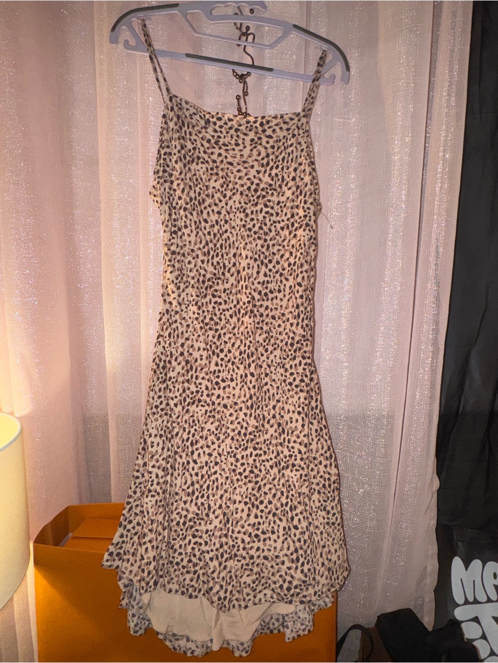 Abercrombie & Fitch Beige Leopard-Print Slip Midi Dress